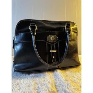 Giani Bernini Black Satchel Crossbody Black Glazed Leather Organizer Double Zip